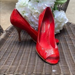 Enzo Angiolini cherry red patent four inch heels